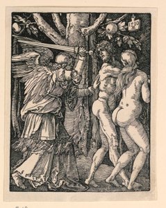 Adam ja Eeva karkotettiin Paratiisista, Pikku Passion -sarjasta tekijältä Albrecht Dürer