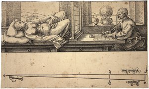 Taiteilija piirtää alaston perspektiivilaitteella, 1538