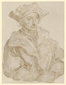 Kuva iäkkäämmästä, parratomasta miehestä (Sebastian Brant) tekijältä Albrecht Dürer