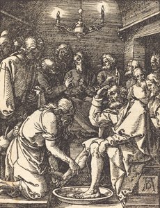 Kristus pesee opetuslasten jalkoja, 15091510. tekijältä Albrecht Dürer