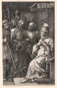 Kristus Kaifaksen edessä, teoksesta Kaiverrettu passio tekijältä Albrecht Dürer