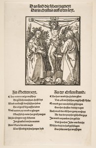 Kristus ristillä Neitsyen ja Pyhän Johanneksen välillä ensimmäinen arkki kahdesta, 1510. tekijältä Albrecht Dürer