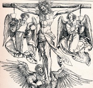 Kristus ristillä kolmen enkelin kanssa, 1523-1525 1906 tekijältä Albrecht Dürer