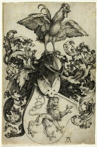 Vaakuna leijonan ja kukon kanssa tekijältä Albrecht Dürer