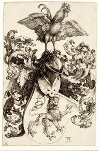 Vaakuna, jossa on leijona ja kukko tekijältä Albrecht Dürer