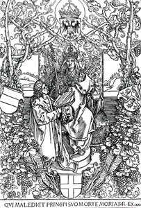 Conrad Celtes esittelee kirjansa The Four Books of Love Maximilian I:lle, 1502 1906 tekijältä Albrecht Dürer