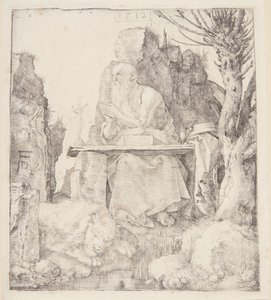 Pyhä Jerome kuihtuneen pajun vieressä tekijältä Albrecht Dürer