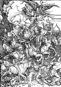 Johanneksen ilmestys: 4. Apokalypsin neljä ratsumiestä tekijältä Albrecht Dürer