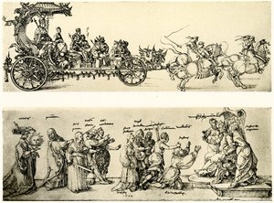 Luonnos keisari Maximilian I:n vaunuja varten. tekijältä Albrecht Dürer