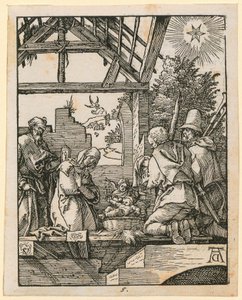 Kristuksen syntymä, lehti 5 sarjasta "Pieni puupiirrospassio" tekijältä Albrecht Dürer