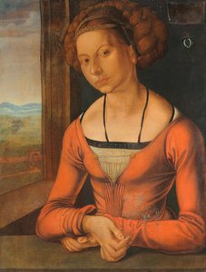 Saksa: Bildnis einer Frau Fürleger mit geflochtenem Haar Muotokuva nuoresta naisesta, jolla on punotut hiukset. tekijältä Albrecht Dürer