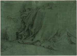Kivipenkillä istuvan naisen vaatetutkielma tekijältä Albrecht Dürer