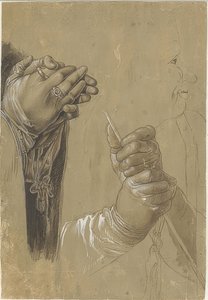 Kädet ja pää profiilissa tekijältä Albrecht Dürer