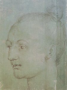 Nuoren naisen pää (musta liitu korotettu valkoisella liidulla vihreällä paperilla) tekijältä Albrecht Dürer