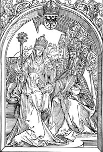 Hrotsvitha esittelee kirjansa keisari Otto I:lle, 1501 1906 tekijältä Albrecht Dürer