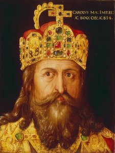 Ihanteellinen muotokuva keisari Kaarle Suuresta kruunukruunuissa kruunuissa. Nürnberg, 1517 tekijältä Albrecht Dürer