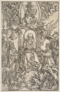 Kuvitus Revelationsista Sancte Birgitte, Koberger Nürnberg 1502 saksalainen teksti.n.d. tekijältä Albrecht Dürer