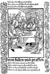Kuvitus Sebastian Brantin kirjasta Hullujen laiva, 1494. tekijältä Albrecht Dürer