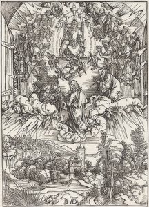 Johannes Isän Jumala ja vanhimmat, Apokalypsin jaksosta. 1496 tekijältä Albrecht Dürer