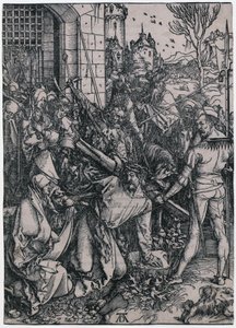 Kristuksen ristin kantaminen, sarjan ”Suuri passio” 7. sivu tekijältä Albrecht Dürer