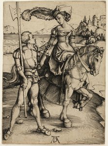 Lady on Horseback ja Landsknecht tekijältä Albrecht Dürer
