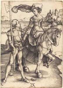 Lady on Horseback ja Lansquenet tekijältä Albrecht Dürer