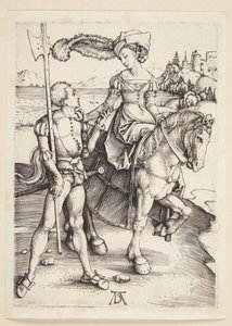 Nainen hevosen selässä ja lansquenet tekijältä Albrecht Dürer