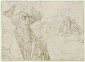 Miehen rintakuva (Aert Bruyn?) ja maisema Andernachin lähellä tekijältä Albrecht Dürer