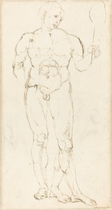 Mies alaston peiliä pitelevä [recto] tekijältä Albrecht Dürer