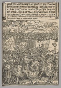 Maximilian ja Henrik VIII Englannista, levy 22 historiallisista kohtauksista keisari Maximilian I:n elämästä Riemukaaresta tekijältä Albrecht Dürer