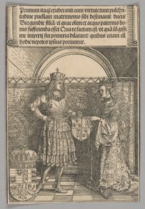 Maximilian ja Maria Burgundialainen, levy 2 historiallisista kohtauksista keisari Maximilian I:n elämästä Riemukaarista tekijältä Albrecht Dürer
