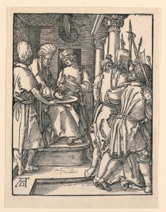 Pilatus pesee kätensä, Pikku Passion -sarjasta tekijältä Albrecht Dürer