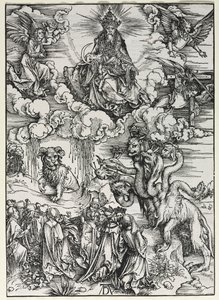 Pyhän Johanneksen ilmestys: Peto Rams Hornsin kanssa, 1511. tekijältä Albrecht Dürer