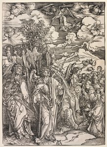 Pyhän Johanneksen ilmestys: Neljä enkeliä pitelemässä tuulia, 1511. tekijältä Albrecht Dürer