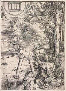 Pyhän Johanneksen ilmestys: St. John Devouring the Books, 1511. tekijältä Albrecht Dürer