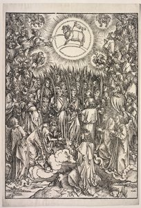 Pyhän Johanneksen ilmestys: Karitsan palvonta tekijältä Albrecht Dürer