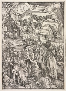 Pyhän Johanneksen ilmestys: Babylonin nainen, 1511. tekijältä Albrecht Dürer