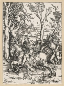 Ratsastava ritari ja landsknechti tekijältä Albrecht Dürer