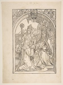 Rosvitha esittelee komediat keisari Otto I:lle. kuvitus Ooppera Hrosvi....n.d. tekijältä Albrecht Dürer
