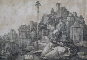 Pyhä Antonius kaupungin edessä, 1519 tekijältä Albrecht Dürer