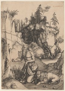 St. Jerome katuva erämaassa tekijältä Albrecht Dürer