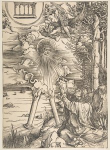 Pyhä Johannes nielee kirjan, The Apocalypse, latinalainen painos, 1511, 1511. tekijältä Albrecht Dürer
