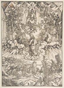 Pyhä Johannes Jumalan ja vanhinten edessä, The Apocalypse, n. 1496. tekijältä Albrecht Dürer