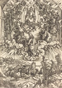 Pyhä Johannes Jumalan ja vanhinten edessä, luultavasti n. 14961498. tekijältä Albrecht Dürer
