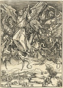 Pyhä Mikael taistelee lohikäärmettä vastaan tekijältä Albrecht Dürer