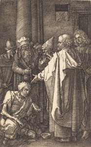 Pyhä Pietari ja Pyhä Johannes parantavat rampaa temppelin portilla, 1513. tekijältä Albrecht Dürer