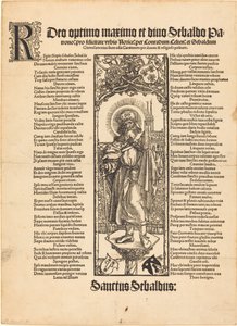 Pyhä Sebaldus seisoo pylväällä tekijältä Albrecht Dürer