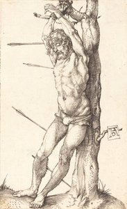 Saint Sebastian sidottu puuhun, 15001501. tekijältä Albrecht Dürer