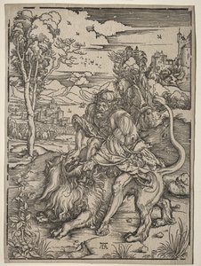 Samson tappaa leijonan tekijältä Albrecht Dürer