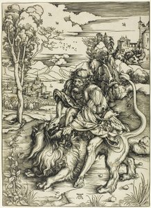 Simson repimässä leijonaa tekijältä Albrecht Dürer